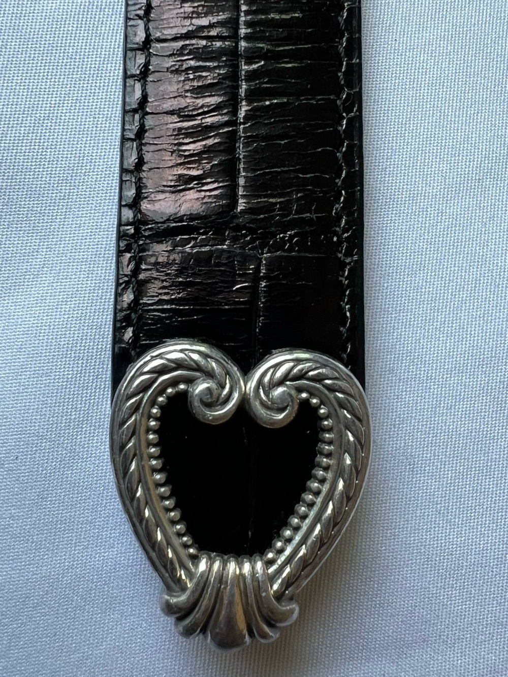 Brighton Belt Size 34 Genuine Leather Croc Embossed Silver Western Buckle - Picture 4 of 8